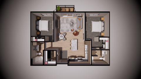 Floor plan for 2 beds, 2 baths, 975 sqft